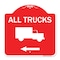 Signmission Trucks Sign All Trucks W/ Truck & Left Arrow, Red & White Aluminum Sign, 18" x 18", RW-1818-22783 A-DES-RW-1818-22783 - alternate 1